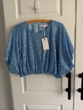 Endless Rose Light Blue Sequin Cropped Top medium